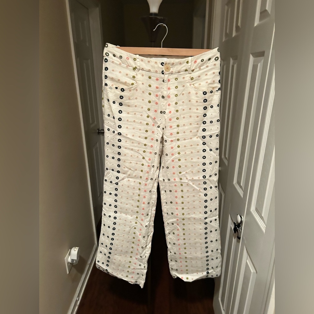 Extremely gorgeous Anthropologie Multicolor Embroidered  100% linen pants Pants